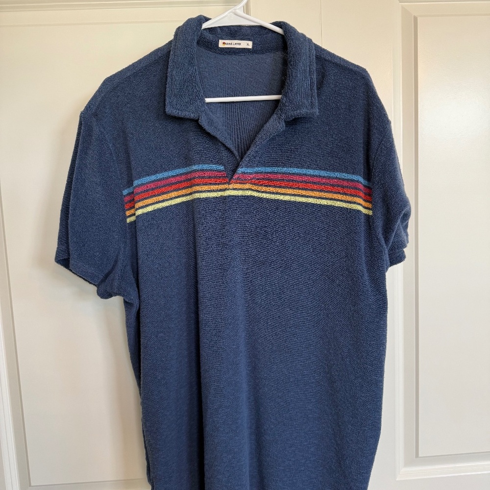 Marine Layer Navy Polo with Multicolor Stripes